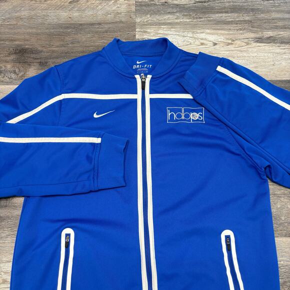Nike Dri Fit Basketball Blue White Mens S Full Zip Mini Swoosh Track‎ Jacket EUC - Picture 1 of 9